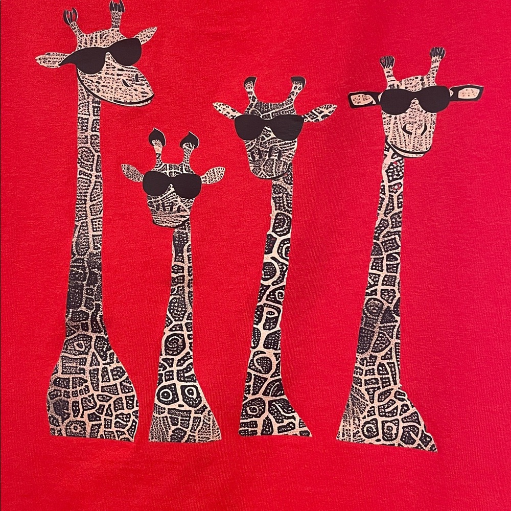 Gildan Red Tee with Sunglasses Giraffe Graphic - Picture 2 of 3